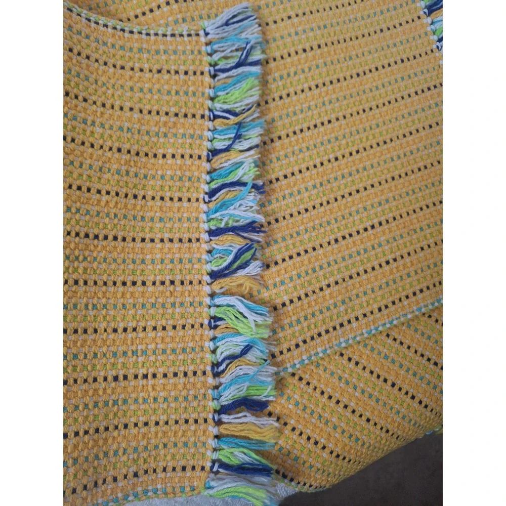 Vintage Yellow Woven Placemats Set of 2 Boho Multi Color Fringe Table Decor